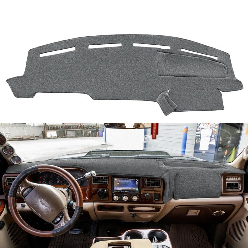 Yiz Dashboard Cover Dash Cover Mat Pad Carpet Custom Fit for Ford F250 F350 F450 Super Duty 1999 2000 2001 2002 2003 2004 / Ford Excursion 2000-2005 (Dark Gray) Y72 - Image 1
